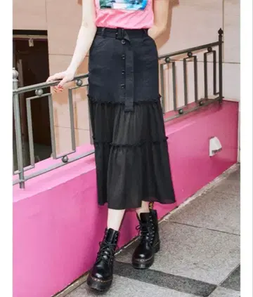 [jouetie] 프론트 버튼 시스루 스커트