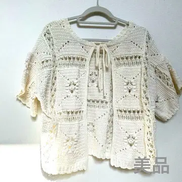 새상품급 ZARA 화이트 레이스 니트 가디건 볼레로 반소매 S 사이즈