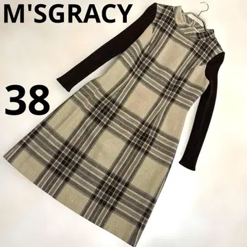 M'SGRACY 울 혼방 체크 무늬 긴팔 원피스 38