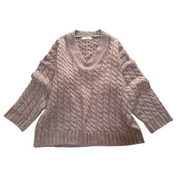 아우터 선셋 케이블 니트 V넥 브라운 헨미 에밀리