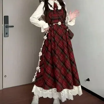 미개봉 새상품 세트 서스펜더 스커트 원피스 화이트 셔츠 리본