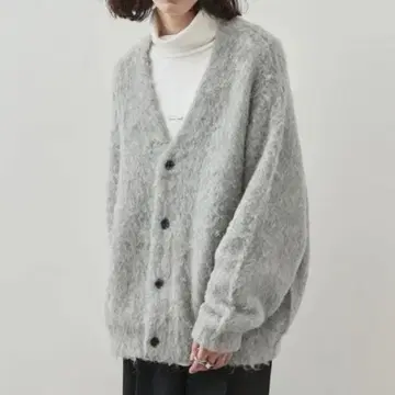 JUNRED 모헤어 라이크 빅 가디건 그레이