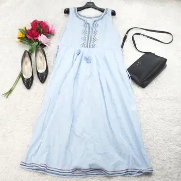 G9592*유나이티드 애로우즈 슬리브리스 맥시 길이 원피스 스카이블루