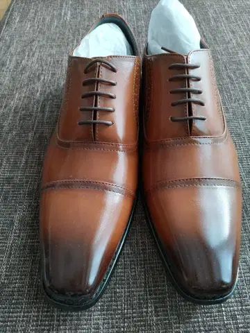 브라운 가죽 스트레이트 팁 비즈니스 슈즈