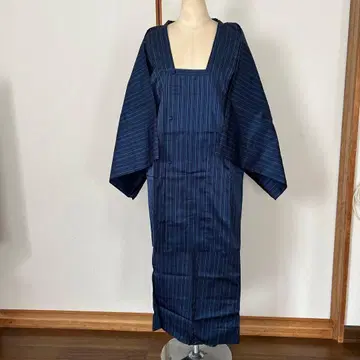 순수 실크 도효 코트 투피스 레인 코트 세퍼레이트 네이비 컬러 줄무늬