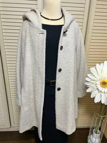 그레이 후드 부착 오버 사이즈 코트 미사용품