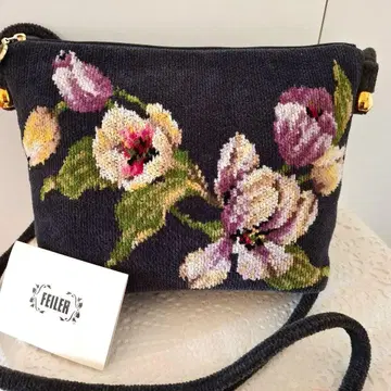 FEILER 꽃무늬 숄더백 다크 네이비 거의 미사용