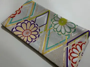 대특가!! 후리소데용 전통 후쿠로 오비 마름모에 국화 패턴 206