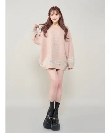 다리치 니트 원피스 핑크