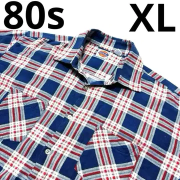 XL 80s 고품질 화이트 택 디키즈 프린트 플란넬 셔츠 프리넬