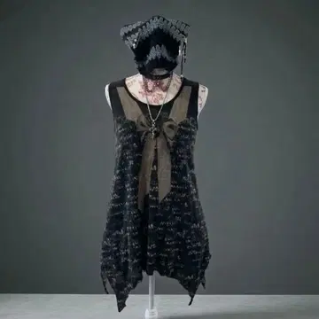 헤이세이 갸루 y2k 슬리브리스 원피스 락 다크코어 모리걸