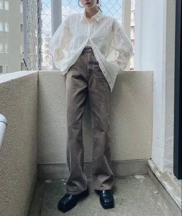 마우지 하이웨스트 컬러 루즈 스트레이트 데님