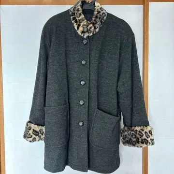 AMBER DAWN 그레이 레오파드 무늬 옷깃 울 코트