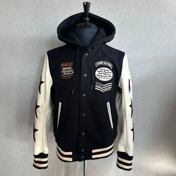 VANSON 바시티 자켓 후드 부착 블랙/화이트