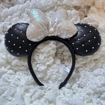 디즈니 머리띠 블랙 귀 실버 리본
