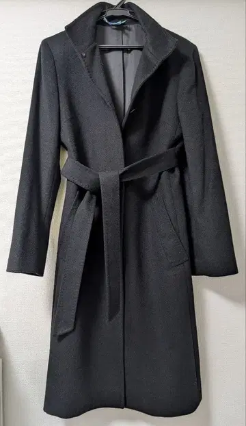 스탠드 카라 캐시미어 100% 코트 벨트 포함 블랙 M