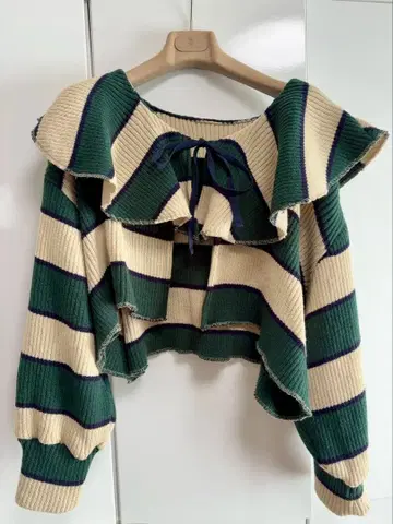 POPPY 보더 니트 가디건 그린 아사기니뇨