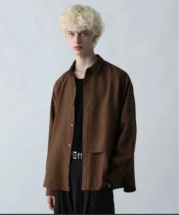 HARE 플라시 멜란지 셔츠 멜란지 와이드 테이퍼드 팬츠 셋업