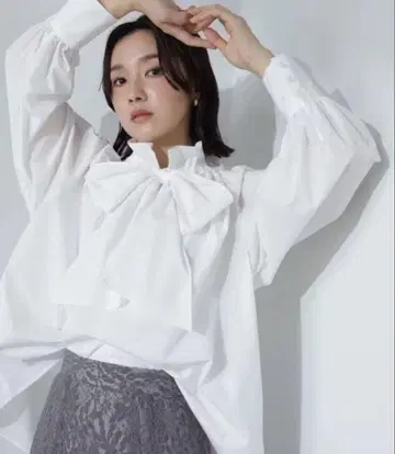 내추럴 뷰티 베이직 리본 셔츠 화이트