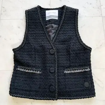 정가 57만 BORDERS at BALCONY 트위드 베스트 블랙 38