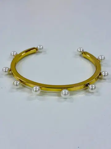 골드 펄 장식 오픈 팔찌