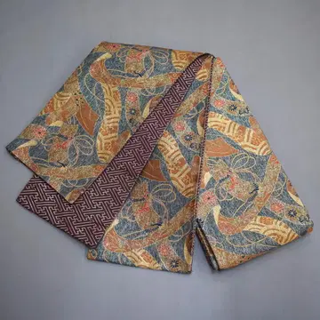 M06-15 순수 실크 니시진 비단 반폭 오비 청록색 계열 복주머니 패턴