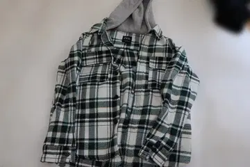 ZARA 후드 부착 플란넬 셔츠 그린과 화이트 체크