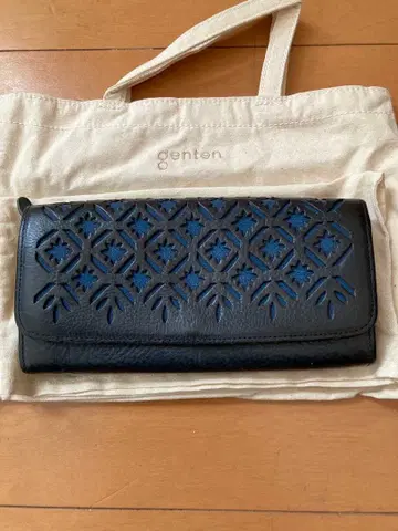 genten 장지갑 블랙/파랑 가죽제
