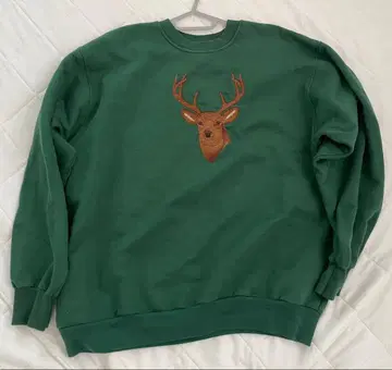 구제 의류 빈티지 그린 컬러 사슴 자수 XL 트레이닝복
