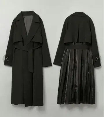 새상품급 JEANASIS 지나시스 샤이니 플리츠 트렌치코트 롱 블랙