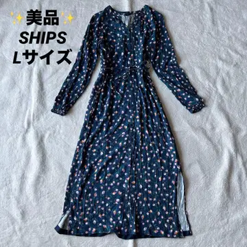 새상품급 SHIPS 쉽스 꽃무늬 셔츠 원피스 네이비 롱 긴팔