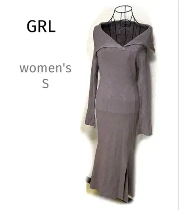 GRL 그레일 S 니트 원피스 퍼플 그레이 큰 칼라 슬릿 핏 스트레치