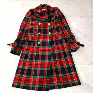 로이스크레용 체크 무늬 롱 코트 골드 버튼 M