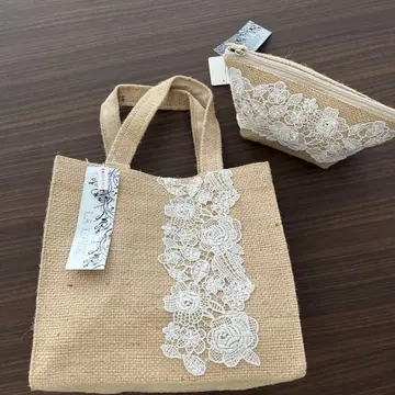 주트 토트백 레이스 포함 파우치 포함