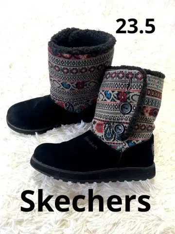 Skechers 보아 부츠 23.5cm 에스닉 패턴 버튼 디자인