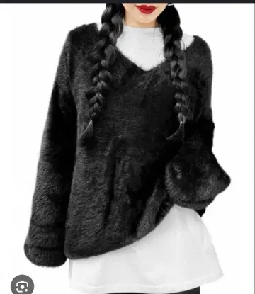 [ LVEU. ] 샤기 넥 니트 블랙