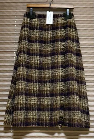 미사용 새상품 샤기 체크 프린지 스커트 허그아워