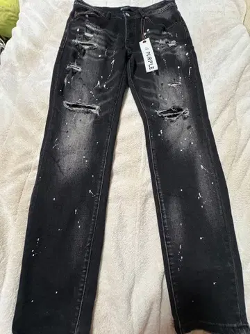 PURPLE BRAND 데미지 가공 블랙 데님 팬츠 32