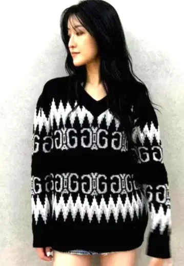 GYDA 노르딕 니트탑 프리 사이즈 블랙/화이트