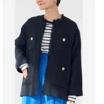 인기 상품 그린 라벨 릴랙싱 노카라 자켓 트위드 골드 버튼