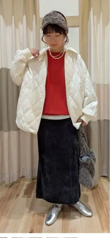 SamansaMos2 벌룬 퀼트 자켓 F 사이즈 아이보리