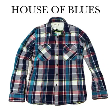 HOUSE OF BLUES 체크 무늬 플란넬 셔츠 블루 아메리칸 아메카지