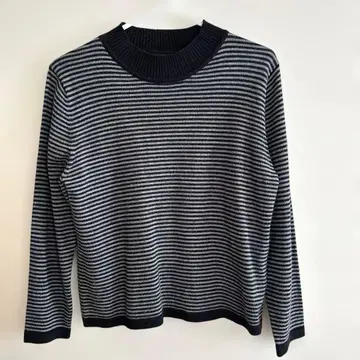 시니어 여성용 블랙과 그레이 스트라이프 니트 스웨터