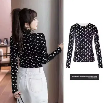 [ 라스트 1점 ] 한국 월 패턴 긴팔 티셔츠 나카마치 아야 토아