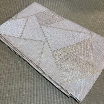 순수 실크 기하학 패턴 핑크 골드 후쿠로 오비