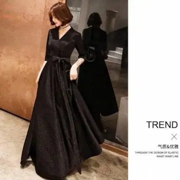 블랙 긴팔 파티 드레스