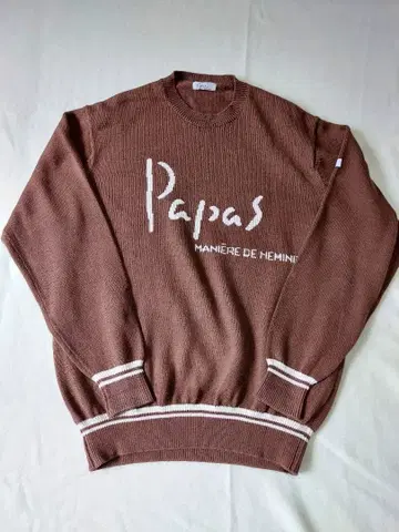 90sPapas 프론트 로고 스웨터 면 100% 브라운