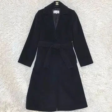 [ 새상품급 ] 엠프리미어 캐시미어 혼방 벨트 체스터 코트 블랙 34