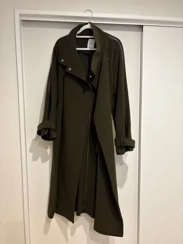 올리브 그린 롱 코트 울 혼방