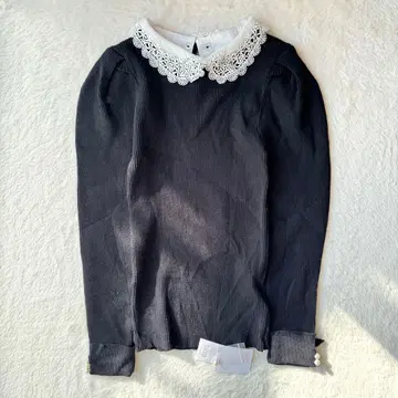 토코 클로젯 2way 비쥬 레이스 카라 부착 리브 니트 풀오버